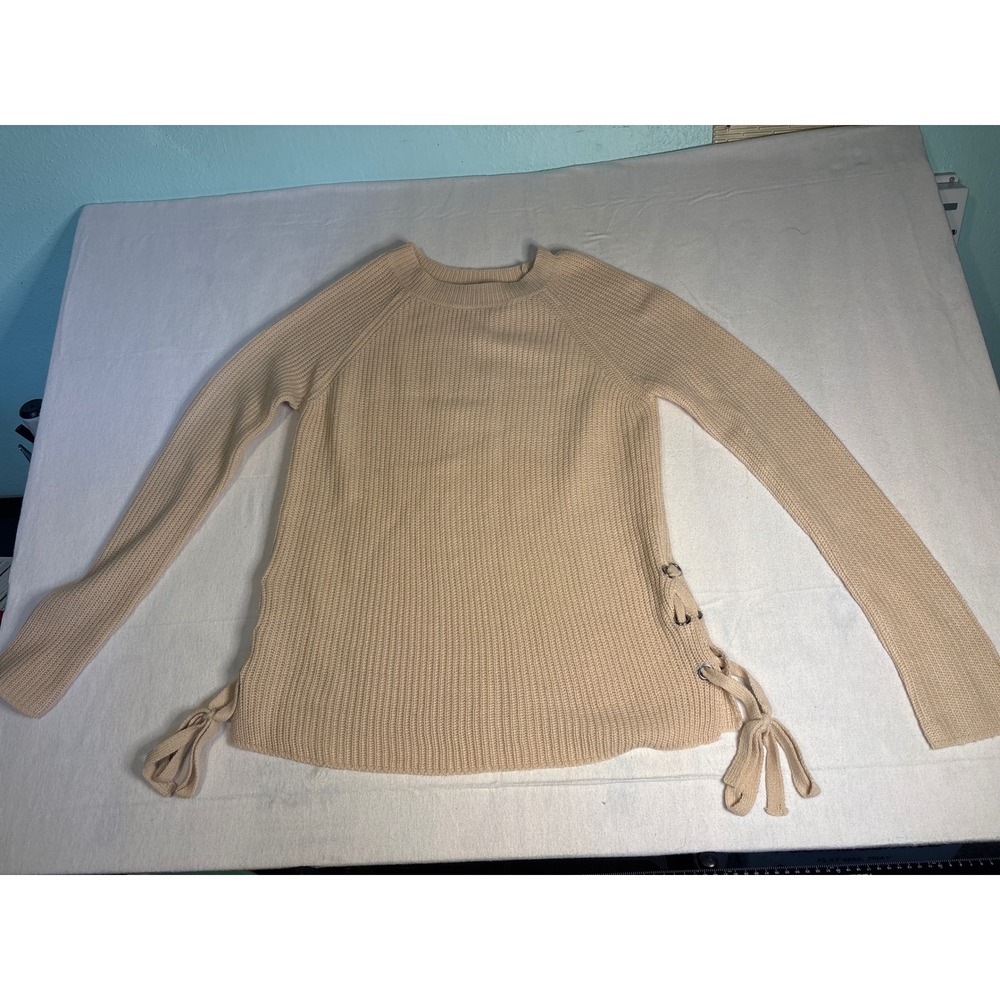Staccato Womens Ribbed Knit Lace Up Side Tie Sweater Beige Peach Medium 1327